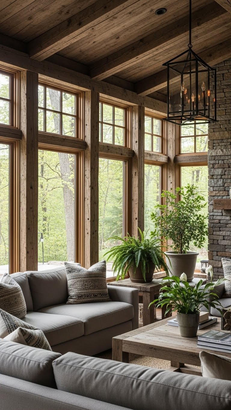 20. Rustic Charm: Embracing Nature in a Cozy Sunroom
