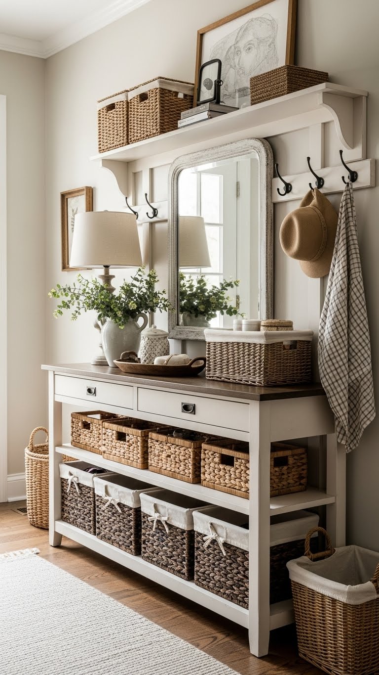 20. Multi-Functional Entryway with Baskets