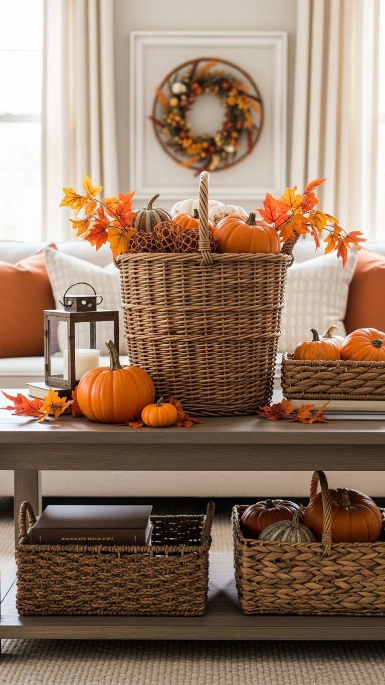 3. Seasonal Decor with Baskets